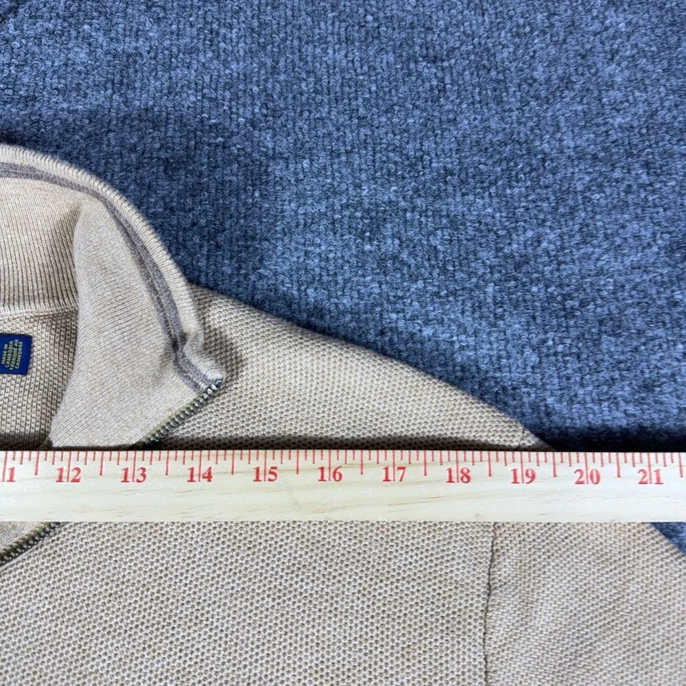 Polo Ralph Lauren Mens Tan Beige Pima Cotton Quarter Zip Pullover Sweater Large